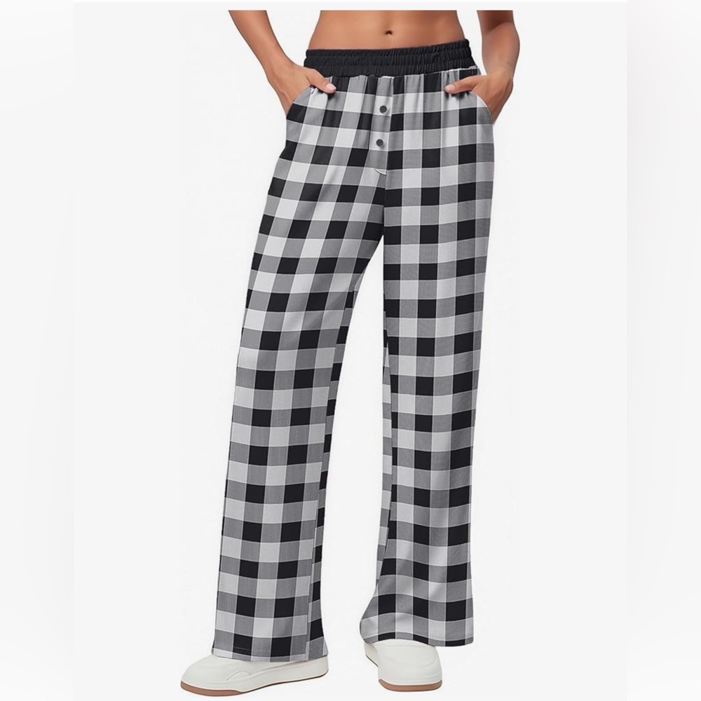 New! Black 'Let Me Sleep' Short-Sleeve Pajama Set with Black & White Plaid Pants - Picture 3 of 7